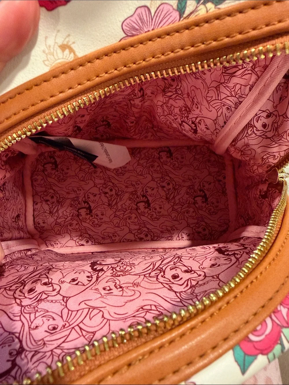 Loungefly Disney Floral Mini Backpack in White with Pink, Purple & Tan Accents - Picture 3 of 4